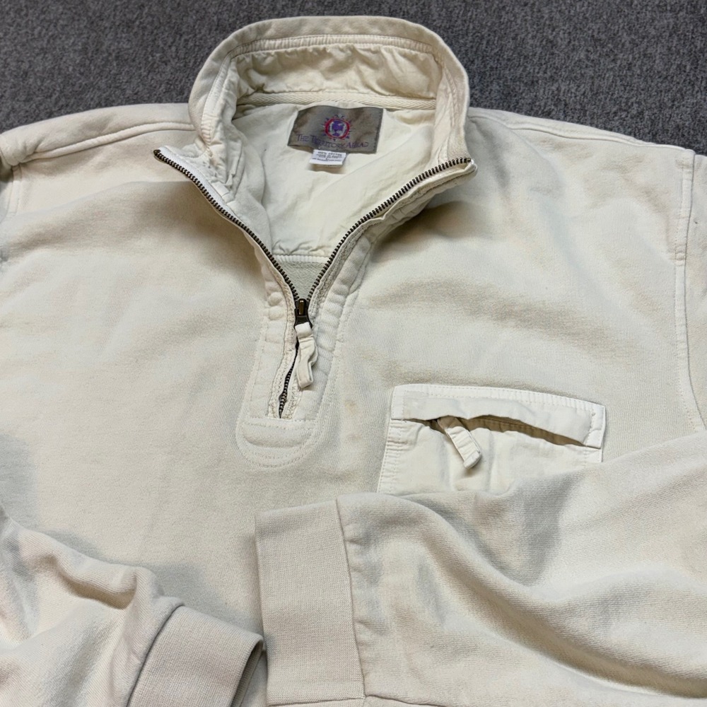 The Territory Ahead Mens Large 1/4 Zip Pullover Cotton Jersey Cream Off White